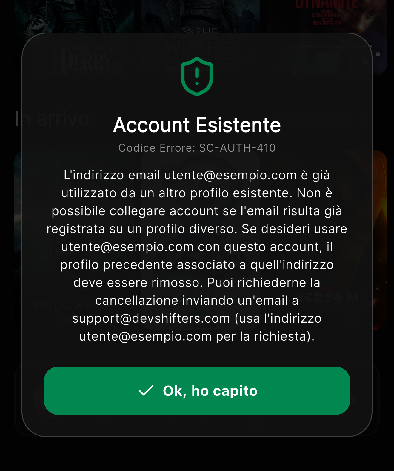 Errore SC-AUTH-410 Conflitto Account